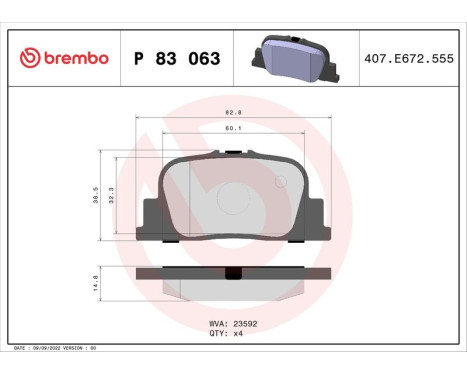 Brake Pad Set, disc brake P 83 063 Brembo, Image 3