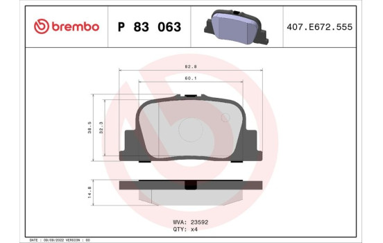 Brake Pad Set, disc brake P 83 063 Brembo, Image 2