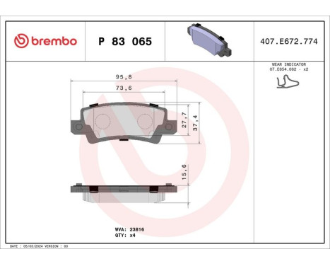 Brake Pad Set, disc brake P 83 065 Brembo, Image 3