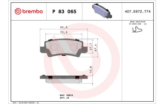 Brake Pad Set, disc brake P 83 065 Brembo, Image 2