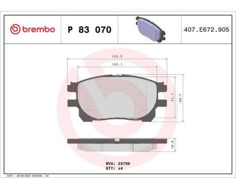 Brake Pad Set, disc brake P 83 070 Brembo, Image 3