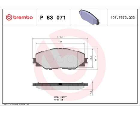 Brake Pad Set, disc brake P 83 071 Brembo, Image 3