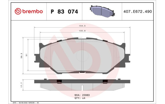 Brake Pad Set, disc brake P 83 074 Brembo, Image 2