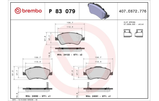 Brake Pad Set, disc brake P 83 079 Brembo, Image 2
