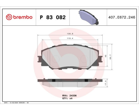 Brake Pad Set, disc brake P 83 082 Brembo, Image 3