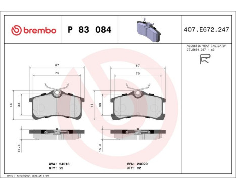 Brake Pad Set, disc brake P 83 084 Brembo, Image 3