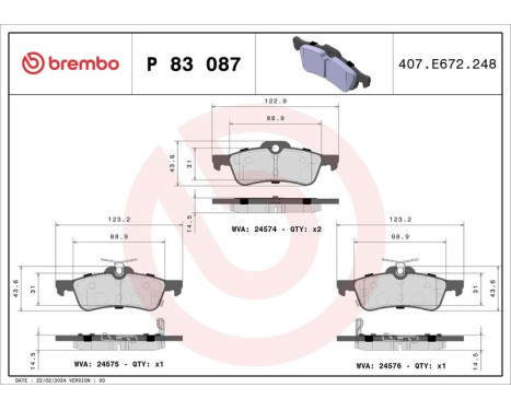 Brake Pad Set, disc brake P 83 087 Brembo, Image 3