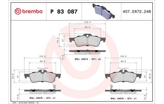 Brake Pad Set, disc brake P 83 087 Brembo, Image 2