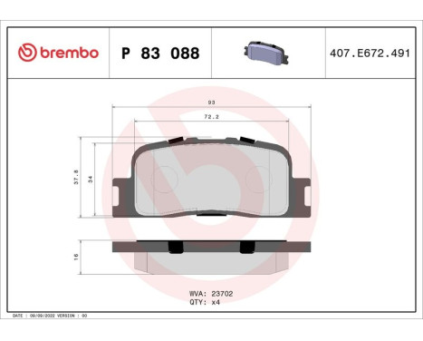 Brake Pad Set, disc brake P 83 088 Brembo, Image 3