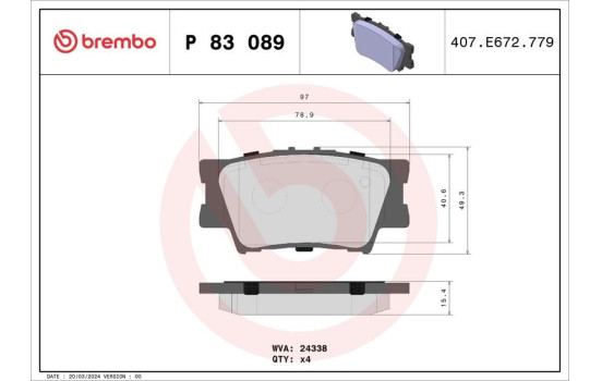 Brake Pad Set, disc brake P 83 089 Brembo, Image 2