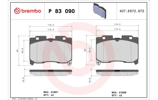 Brake Pad Set, disc brake P 83 090 Brembo, Image 2