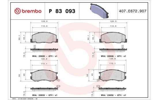 Brake Pad Set, disc brake P 83 093 Brembo, Image 2