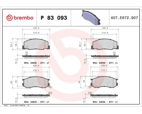 Brake Pad Set, disc brake P 83 093 Brembo, Image 3