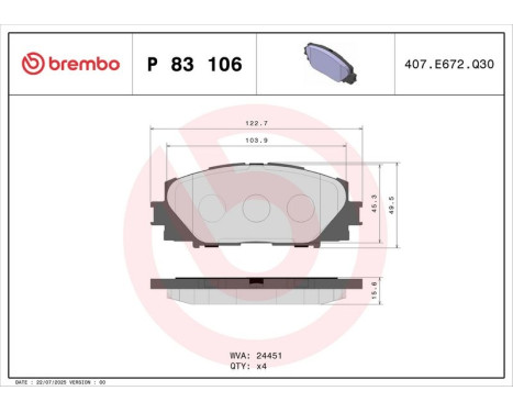 Brake Pad Set, disc brake P 83 106 Brembo, Image 3
