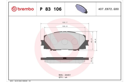 Brake Pad Set, disc brake P 83 106 Brembo, Image 3