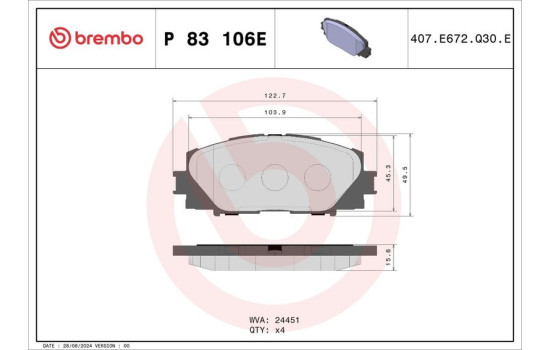 Brake pad set, disc brake P 83 106E Brembo, Image 4