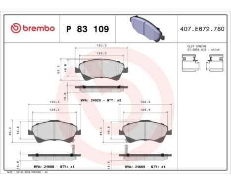 Brake Pad Set, disc brake P 83 109 Brembo, Image 3