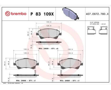 Brake pad set, disc brake P 83 109X Brembo, Image 2