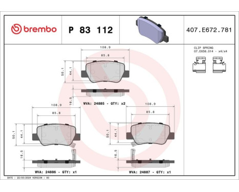 Brake Pad Set, disc brake P 83 112 Brembo, Image 3