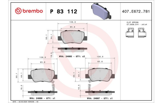 Brake Pad Set, disc brake P 83 112 Brembo, Image 2