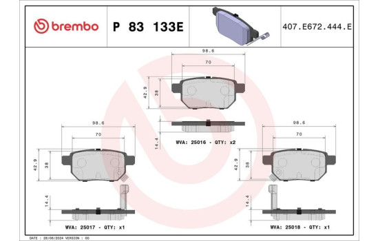 Brake pad set, disc brake P 83 133E Brembo, Image 4