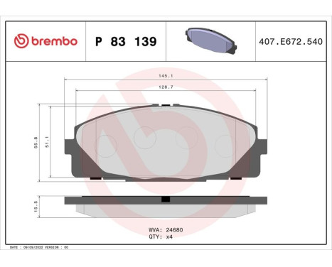 Brake Pad Set, disc brake P 83 139 Brembo, Image 3