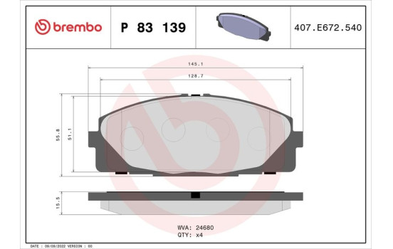 Brake Pad Set, disc brake P 83 139 Brembo, Image 2