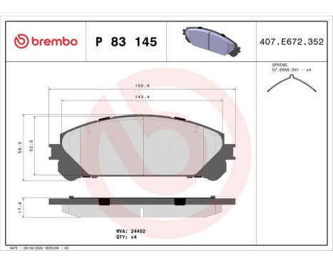 Brake Pad Set, disc brake P 83 145 Brembo, Image 3