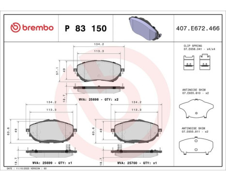 Brake Pad Set, disc brake P 83 150 Brembo, Image 3