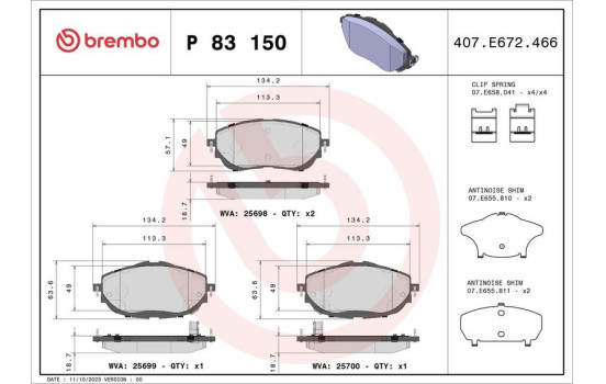 Brake Pad Set, disc brake P 83 150 Brembo, Image 3