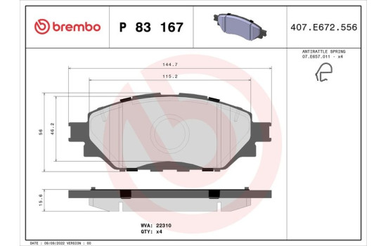 Brake Pad Set, disc brake P 83 167 Brembo