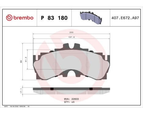 Brake pad set, disc brake P 83 180 Brembo, Image 2