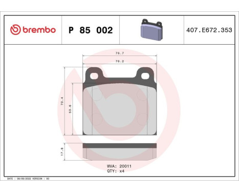 Brake Pad Set, disc brake P 85 002 Brembo, Image 3