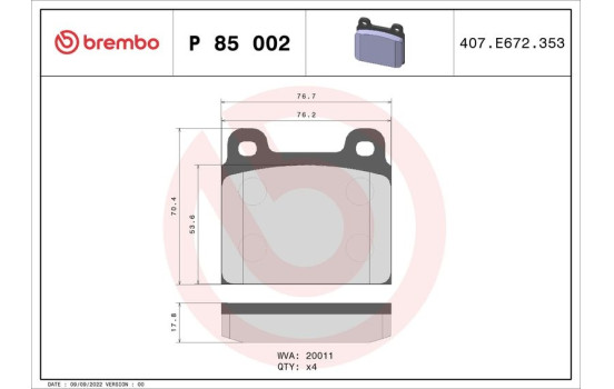 Brake Pad Set, disc brake P 85 002 Brembo, Image 2