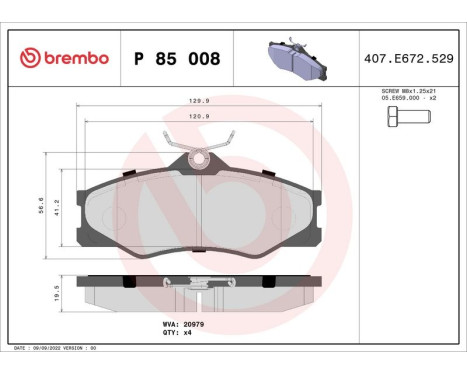 Brake Pad Set, disc brake P 85 008 Brembo, Image 3