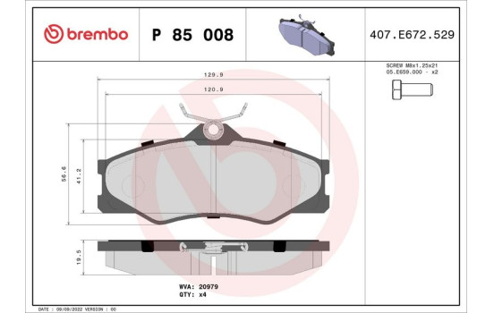 Brake Pad Set, disc brake P 85 008 Brembo, Image 2