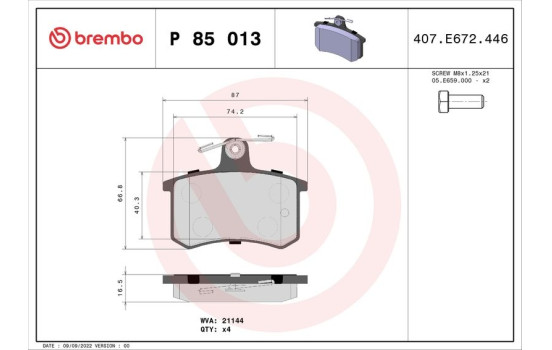 Brake Pad Set, disc brake P 85 013 Brembo, Image 2