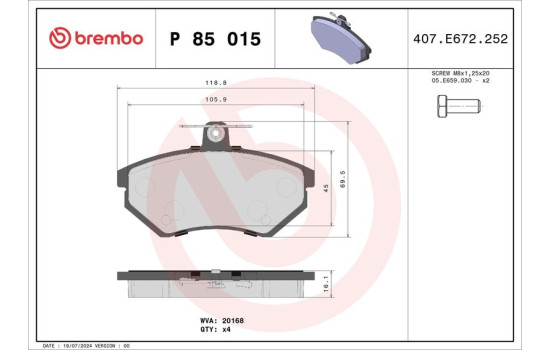 Brake Pad Set, disc brake P 85 015 Brembo, Image 2