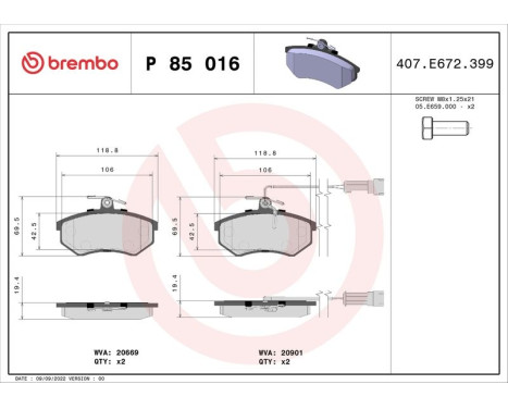 Brake Pad Set, disc brake P 85 016 Brembo, Image 3