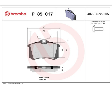 Brake Pad Set, disc brake P 85 017 Brembo, Image 3