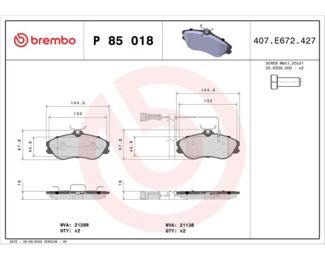 Brake Pad Set, disc brake P 85 018 Brembo, Image 3