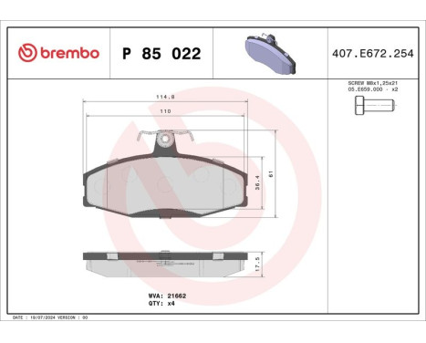 Brake Pad Set, disc brake P 85 022 Brembo, Image 3