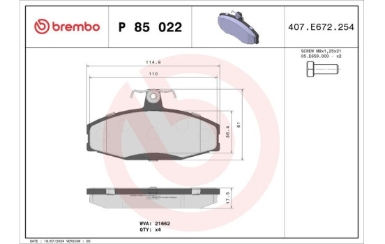 Brake Pad Set, disc brake P 85 022 Brembo, Image 2