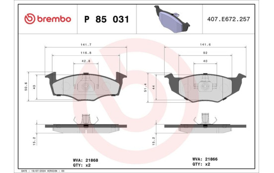 Brake Pad Set, disc brake P 85 031 Brembo, Image 2