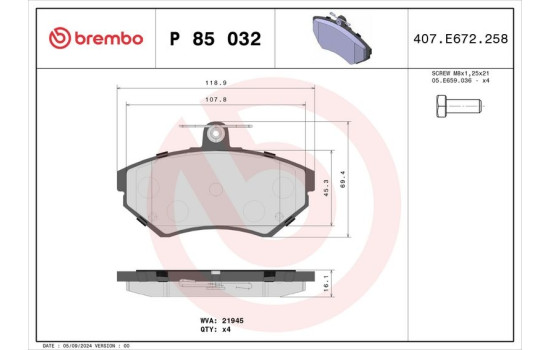 Brake Pad Set, disc brake P 85 032 Brembo, Image 2