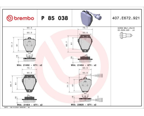 Brake Pad Set, disc brake P 85 038 Brembo, Image 3