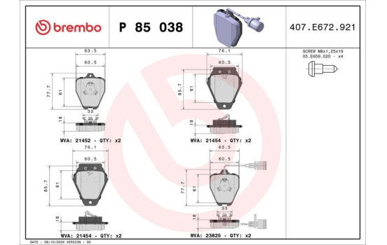 Brake Pad Set, disc brake P 85 038 Brembo, Image 2