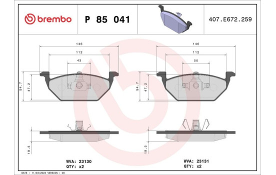 Brake Pad Set, disc brake P 85 041 Brembo, Image 2