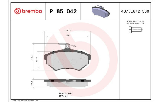 Brake Pad Set, disc brake P 85 042 Brembo, Image 2