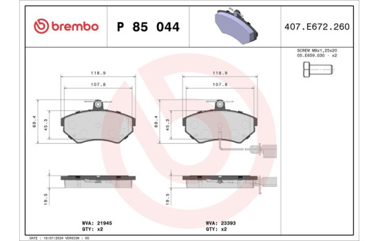 Brake Pad Set, disc brake P 85 044 Brembo, Image 2